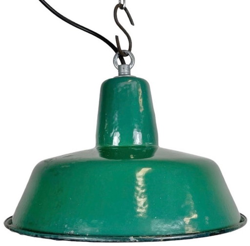 Industrielle grüne Emaille-Hängelampe, 1960er Jahre
