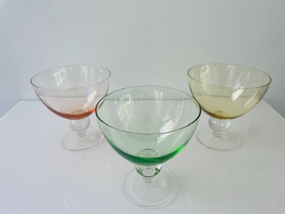 Image 1 of Set van 6 vintage coupeglazen in multicolor mondgeblazen glas