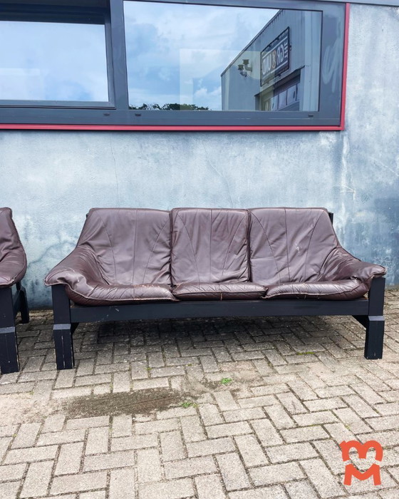 Image 1 of Vintage leren brutalist bank (2 stuks)