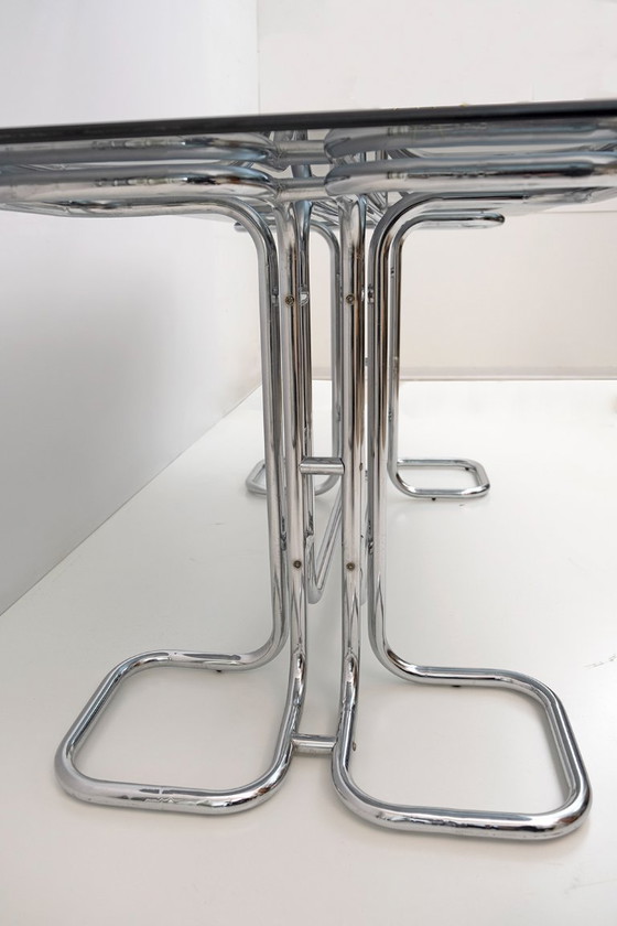 Image 1 of Table de salle à manger en verre fumé Giotto Stoppino, Italie moderne du milieu du siècle, 1970