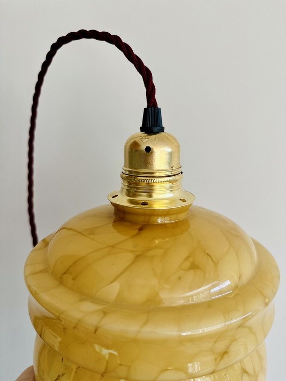 Image 1 of Vintage Art Deco amber marbled glass pendant lamp – 1920s/1930s style