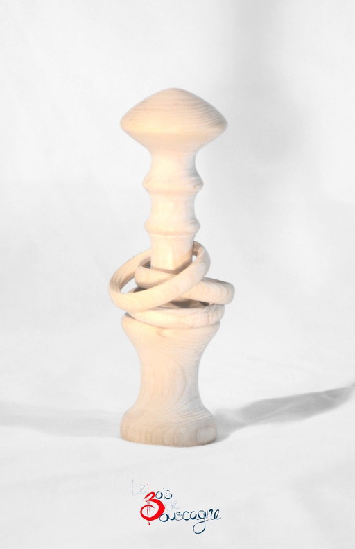 Sonaglio Artigianale in Legno Massello a 3 Anelli, Made in France, 11 x 3 cm – decoratieve objecten, Wood
