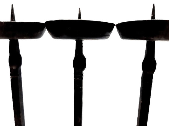 Image 1 of Portacandele triplo grande in ferro battuto antico lavorato a mano