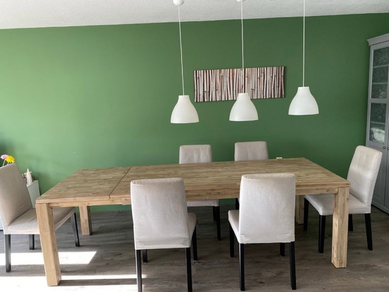 Image 1 of Large dining table with 6 chairs (accacia wood) extendable
