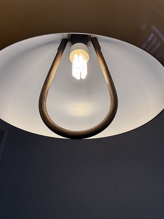 Image 1 of Vintage Brown/Beige Plexiglass 70's Pendant Lamp with Pull Pendant and Wooden Handle