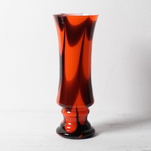 Mid-century Rare Bicolor Orange and Brown Vintage Murano Glass Vase / Italy / 1970s