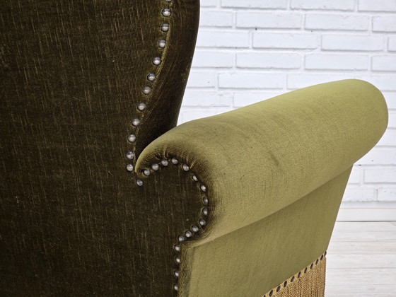 Image 1 of 1970s Danish Lounge Chair, Low, Furniture Velour, Ash Wood Legs