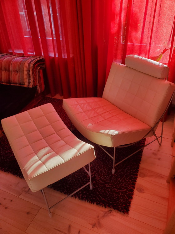 Image 1 of Leolux Volare Stuhl & Hocker in weißem Leder