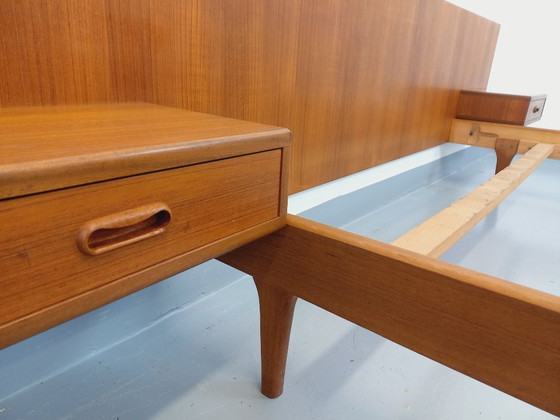Image 1 of Vintage Scandinavian teak double bed from the 1960s with integrated bedside tables