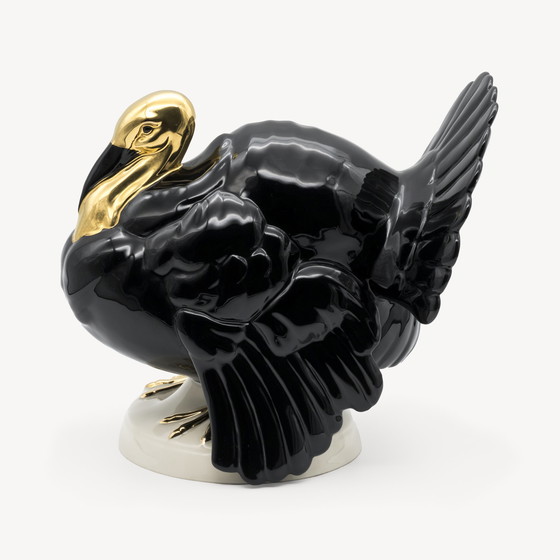 Image 1 of Goebel Westdeutschland – Große schwarz-goldene Truthahnskulptur (Modell 32060-22)