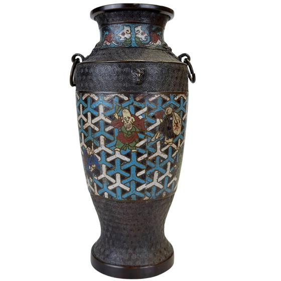 Vase Cloisonné japonais ancien Meiji – Les Huit Immortels – c. 1910 – 1.8 kg – Bronze, Copper (photo 4 of 9)