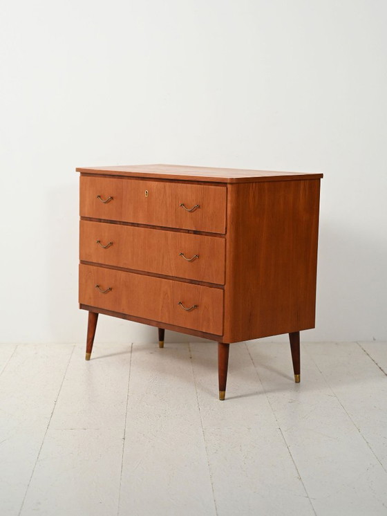 Image 1 of Scandinavian teak and mahogany chest with brass accents