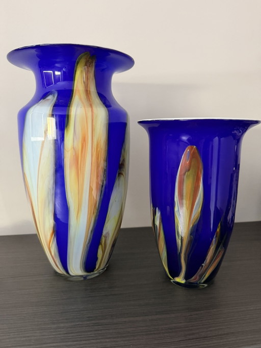 Beautiful Set of XL Hand-Blown Glass Designer Vases (40cm & 30cm) – Murano / Loranto Style – vazen (photo 2 of 5)