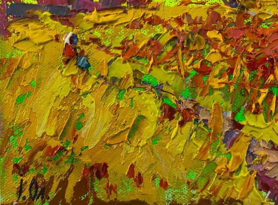 Image 1 of Original Oil Painting Fall Nature Landscape Autumn Flower Fields