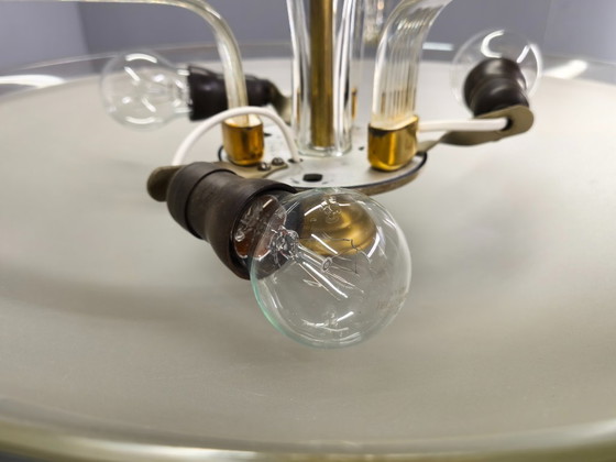 Image 1 of Art Deco kroonluchter van glas en messing, Tsjechoslowakije, jaren 1940