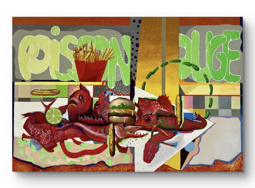Richard Calcus gigantisches Gemälde circa 1980 - Poisson Rouge - 150/100cm