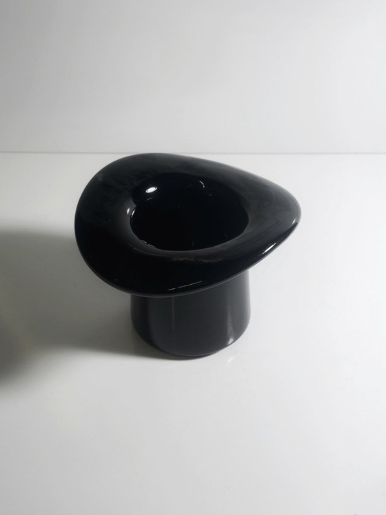 Image 1 of Vaso cilindrico in vetro vintage, portapenne da ufficio anni '80, cappello nero