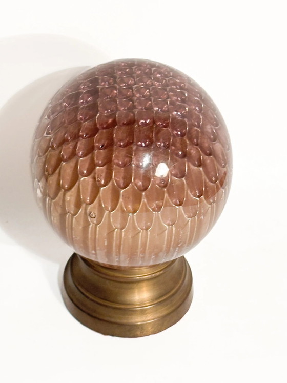 Sphère d'escalier en cristal de Bohême du XIXe siècle avec base en laiton – Objets déco, Brass (photo 3 of 11)