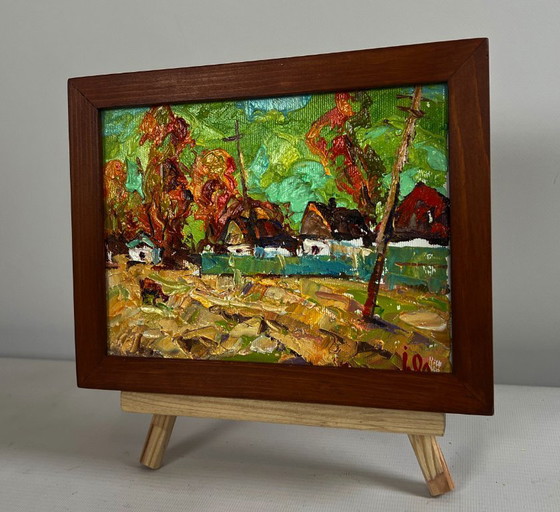 Image 1 of Original Oil Painting Autumn Village Landscape Autumn day in the village