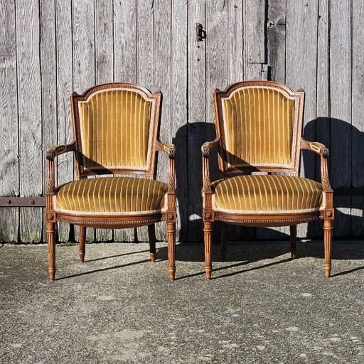 Pair of 2 French Antique Armchairs- Solid Wood Lounge Seater-Claude Sené Style - Louis XVI-late 1900th