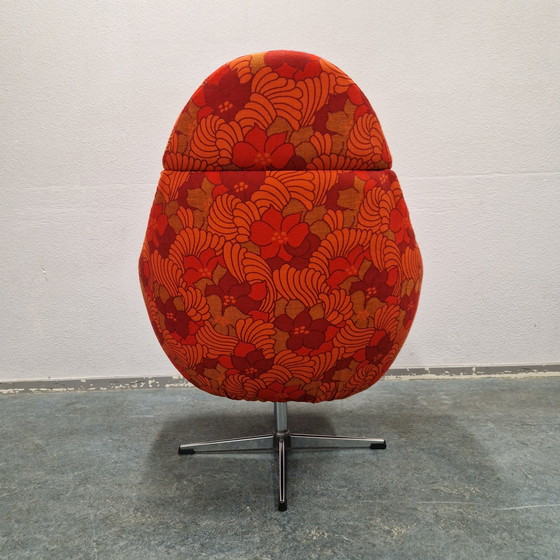 Image 1 of 60's vintage swivel armchair reupholstered orange floral armchair swivel armchair