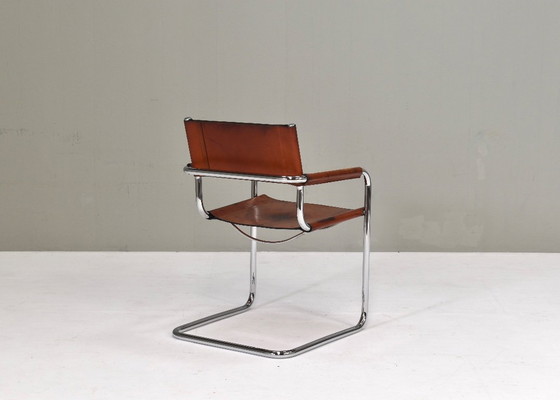Image 1 of Chaise Mart Stam S34 en chrome et cuir selle par Fasem – années 1970