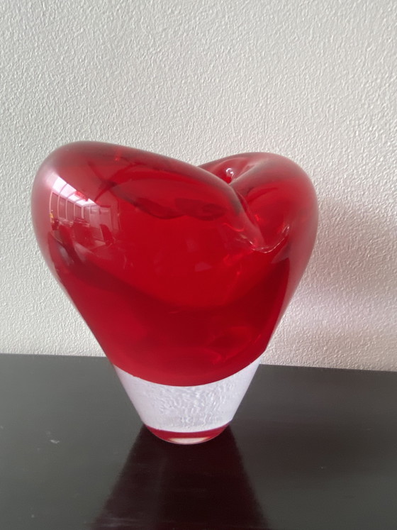Image 1 of Vintage Murano Red Heart Vase attributed to Salviati Cuoricino Model