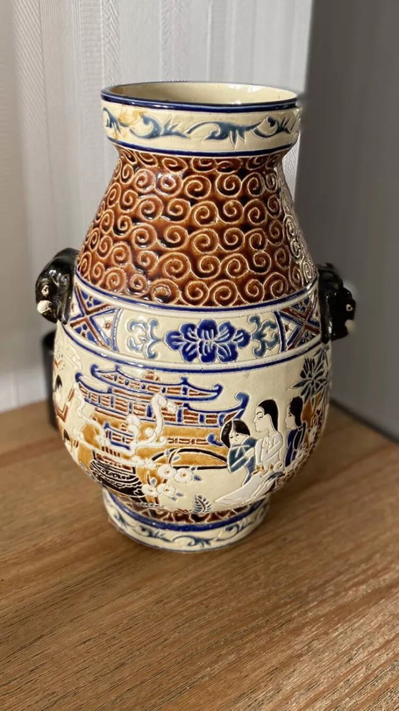 Image 1 of Polychrome ceramic vase in glazed stoneware