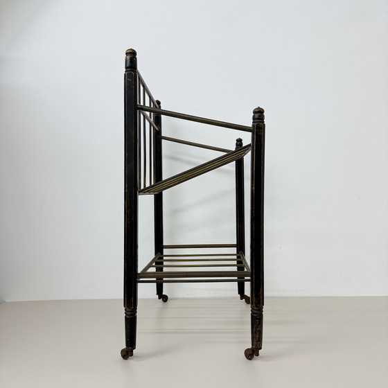 Image 1 of Vintage Wooden Magazine Rack with Brass Details, 1950's