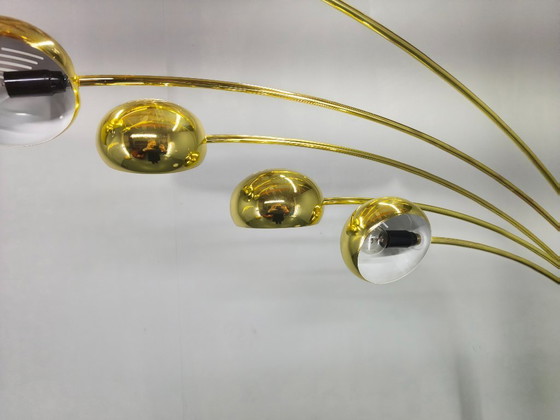 Image 1 of Dänische Bogenstehlampe von Bilka, Messing, Marmor, 1970er Jahre