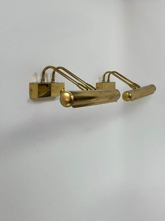Image 1 of Coppia di applique vintage regolabili in ottone patinato, Francia, 1970