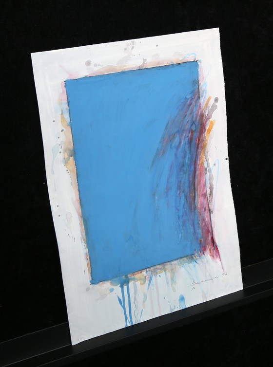 Image 1 of Flat Spaces, Blaues Rechteck von Bernd Berner, Gouache Kunst aus 1997
