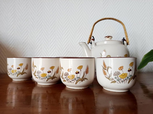 Servizio da tè asiatico vintage con fiori, anni '70