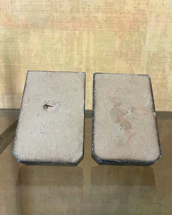 Image 1 of Fermalibri Art Déco vintage – Bronzo e marmo Portor – Francia, 1930