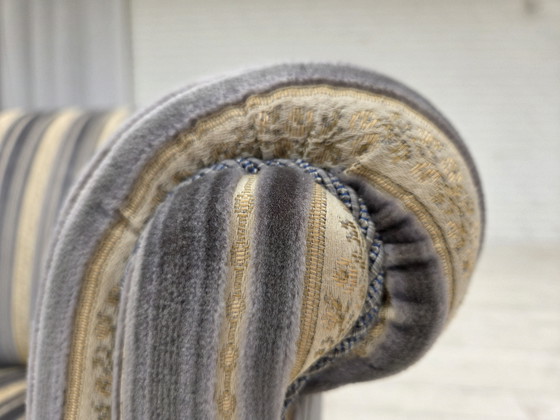 Image 1 of 1960s Danish Lounge Chair, Blue/Beige Furniture Velour, Beech Wood Legs