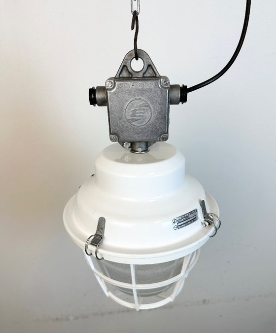 Image 1 of White Industrial Factory Light with Plastic Grid from Elektrosvit, 1990s