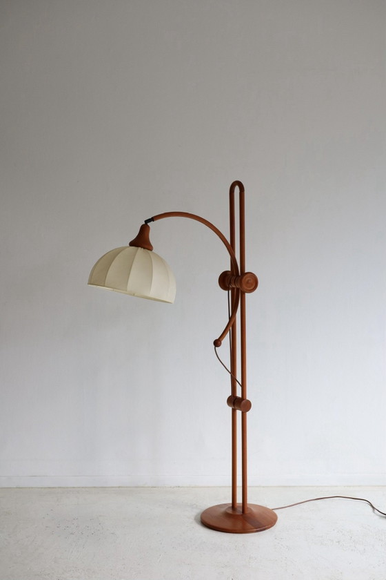 Lampadaire Vintage Domus, réglable en hauteur – Bois, Textile (photo 6 of 9)