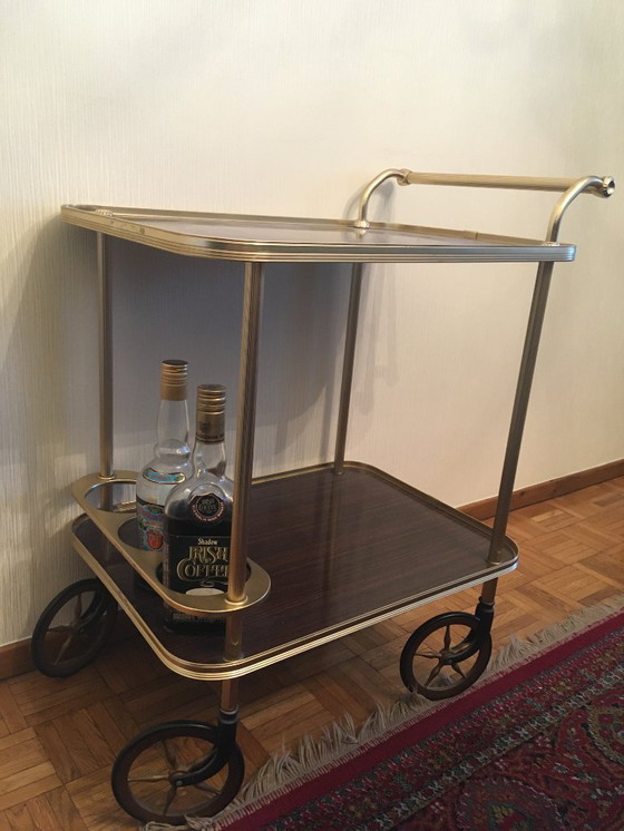 Image 1 of messing dienwagen met formica blad - Italiaanse stijl
