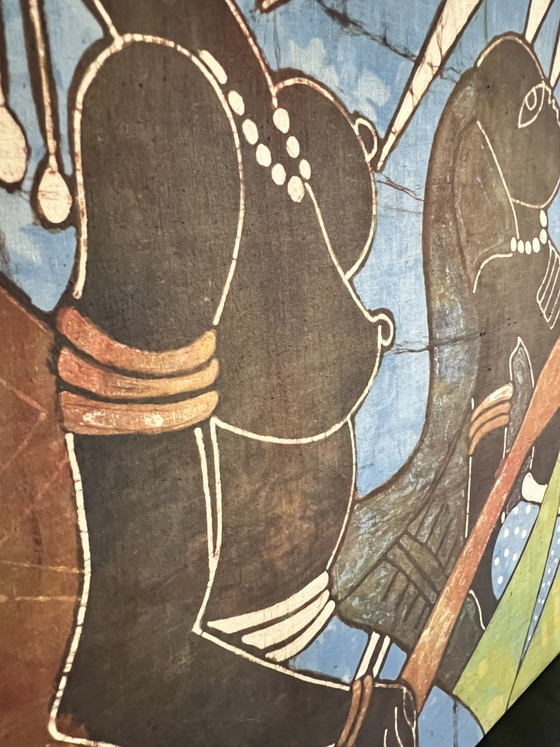 Image 1 of Ingelijst West-Afrikaans batikschilderij uit Gambia (73x73 cm)