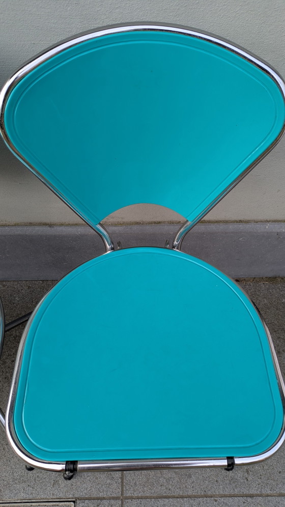 Image 1 of Set mit 4 türkisfarbenen Ikea Isak Klappstühlen