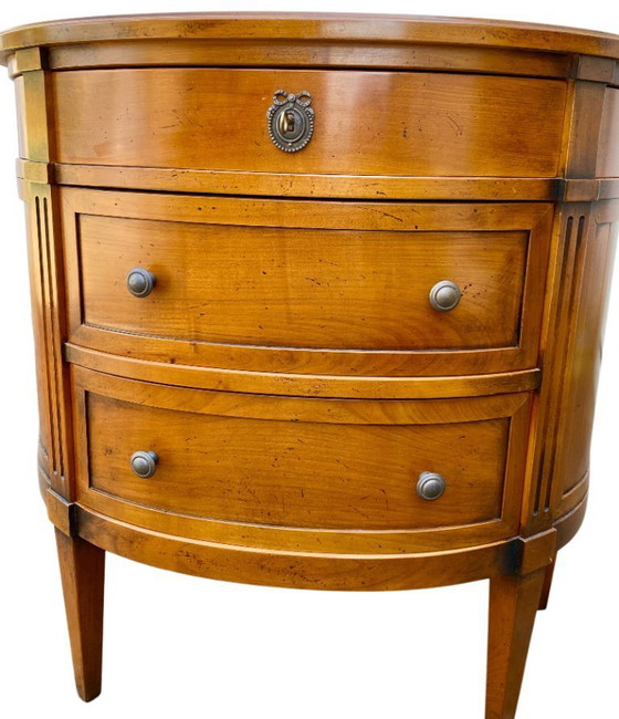 Image 1 of Louis XVI style cherrywood three-drawer half-moon commode