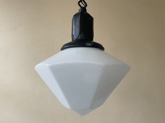 Lamp Pendant lamp Art Deco Bauhaus Opaline French – Glass, Iron (photo 9 of 11)