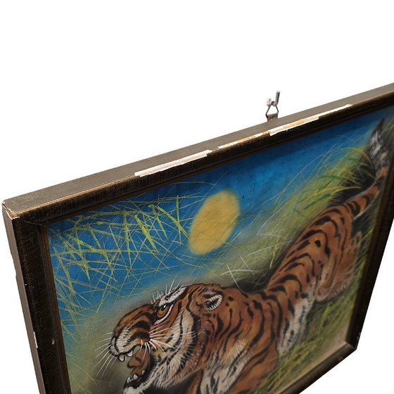 Image 1 of Vintage Japanese silk painting with a tiger, 1950s