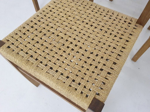 Sgabello vintage in rattan e legno, Francia, anni '60