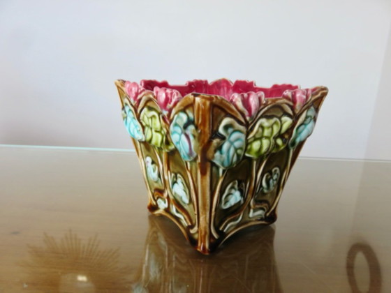 Cache Pot Art Nouveau, En Barbotine, Majolique D'Onnaing, Motif Floral, Fin XIXème, Début XXème – Objets déco (photo 7 of 9)