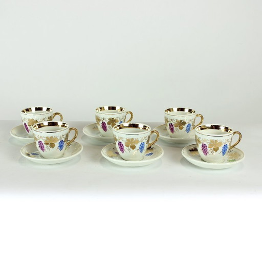 Porseleinen koffie- of theeset van Ditmar Urbach, 6 kopjes, jaren 1940