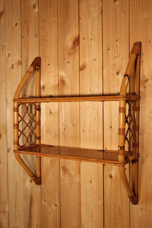 Vintage rattan wall shelf