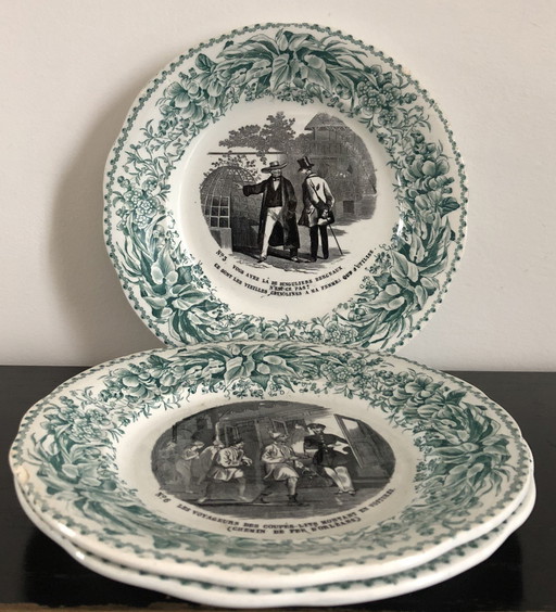 3x Creil and Montereau talking plates (19th c.)