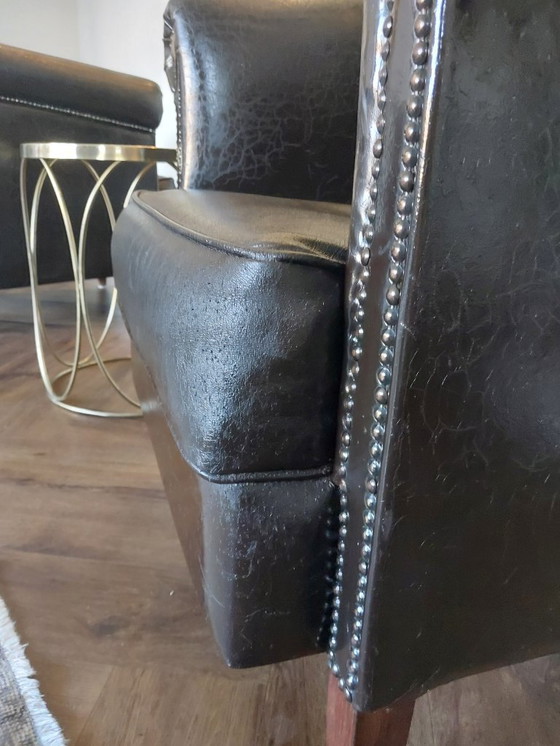Image 1 of 2 Leren clubfauteuils – vintage / industrieel – echt leer – donkerbruin