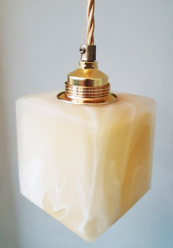 Image 1 of 2 Mid-Century Square Glass Clouded Alabaster Lamps